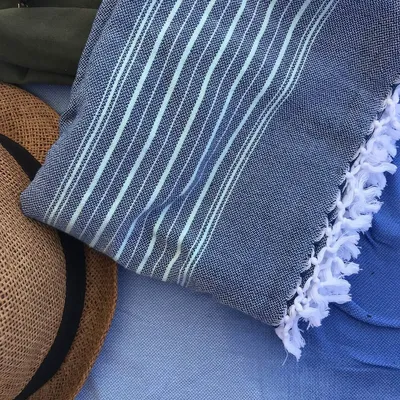 Autres linges de bain - fouta XL bleu marine/vert vif 220x160cm - OTTOMANIA