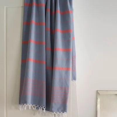 Autres linges de bain - fouta bleu acier/rouge brique 170x100cm - OTTOMANIA