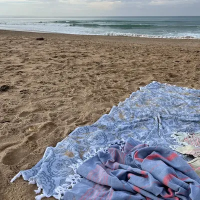 Autres linges de bain - fouta bleu acier/rouge brique 170x100cm - OTTOMANIA