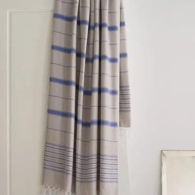 Other bath linens - hammam towel grey-beige-parliament blue 170x100cm - OTTOMANIA