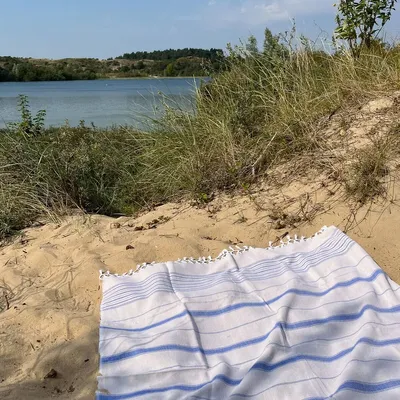 Other bath linens - hammam towel grey-beige-parliament blue 170x100cm - OTTOMANIA