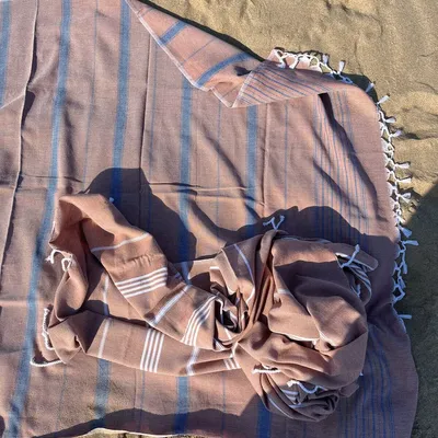 Autres linges de bain - fouta XL marron/bleu marine 220x160cm - OTTOMANIA