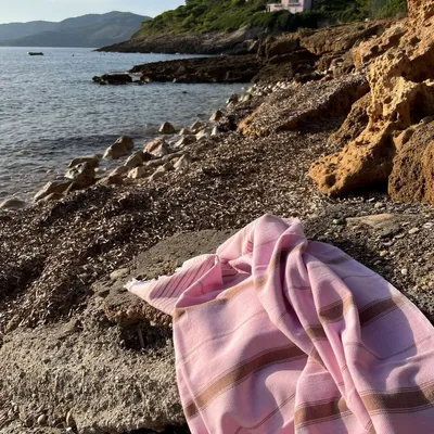 Other bath linens - hammam towel XL pink/brown 220x160cm - OTTOMANIA