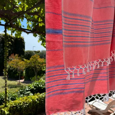 Other bath linens - hammam towel XL coral red-mediterranean blue 220x160 cm - OTTOMANIA