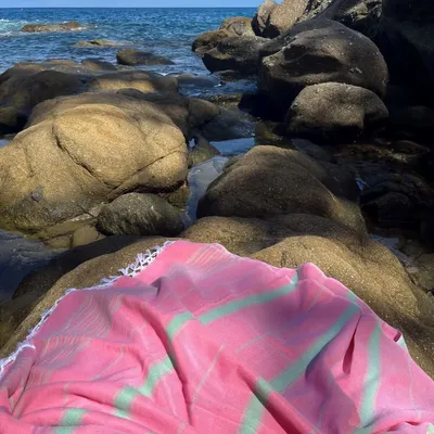 Other bath linens - hammam towel XL candy pink-pistachio 220x160cm - OTTOMANIA