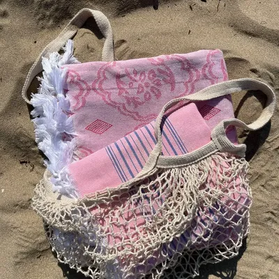 Other bath linens - hammam towel powder pink-parliament blue 170x100 cm - OTTOMANIA