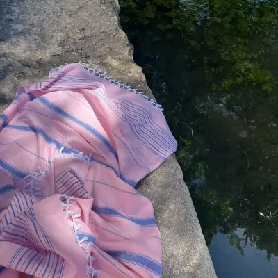 Autres linges de bain - fouta XL rose poudré-bleu parlement 220x160 cm - OTTOMANIA