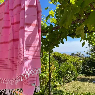 Autres linges de bain - fouta XL rose sorbet/rouge brique 220x160cm - OTTOMANIA