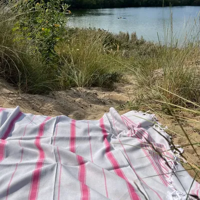 Other bath linens - hammam towel XL light grey/ruby red 220x160cm - OTTOMANIA