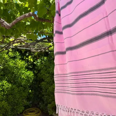 Autres linges de bain - fouta XL rose/noir 220x160cm - OTTOMANIA