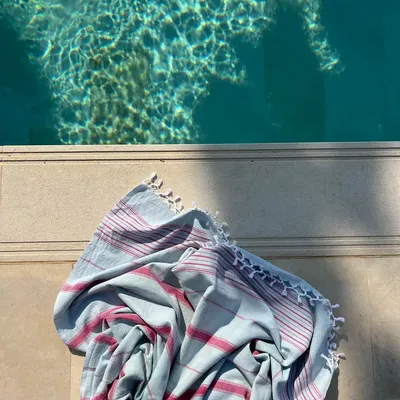 Autres linges de bain - fouta vert d'eau-cerise 170x100cm - OTTOMANIA