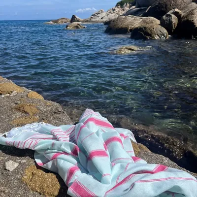 Other bath linens - hammam towel XL mint green-ruby red 220x160 cm - OTTOMANIA