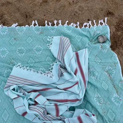 Other bath linens - hammam towel XL mint green-burgundy 220x160 cm - OTTOMANIA
