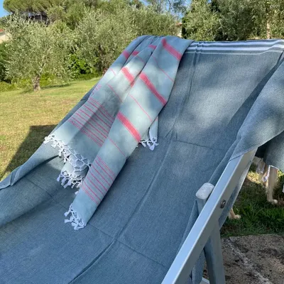 Autres linges de bain - fouta gris vert/rouge corail 170x100cm - OTTOMANIA