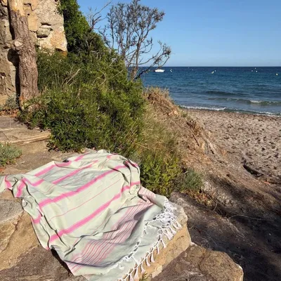 Other bath linens - hammam towel XL light green/fuchsia 220x160cm - OTTOMANIA