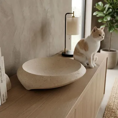 Design objects - Beige limestone bowl 440X90mm - SAGIT