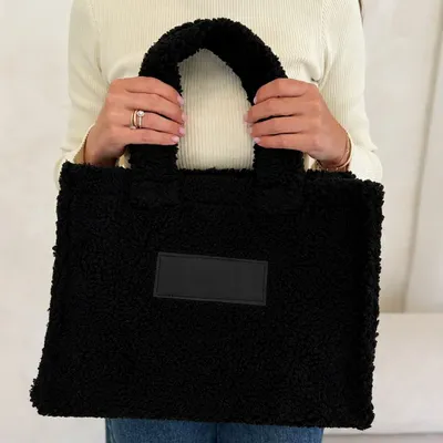 Bags and totes - Teddy Tote Bag in Plush Effect Fabric - Black - MOONPACK