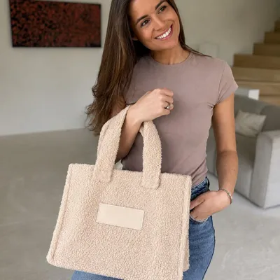 Bags and totes - Teddy Tote Bag in Plush Effect Fabric - Beige (37x16x28cm) - MOONPACK