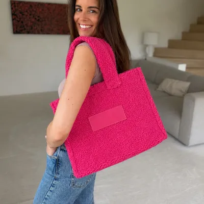 Bags and totes - Teddy Tote Bag in Plush Effect Fabric - Fuschia (37x16x28cm) - MOONPACK