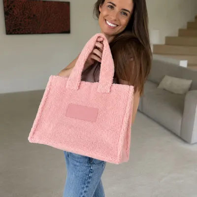 Bags and totes - Teddy tote bag in plush effect fabric - Powdery Pink (37x16x28cm) - MOONPACK