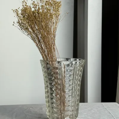 Vases - Vintage Geometric Molded Glass Flared Vase H21 - OFFICE OBJETS