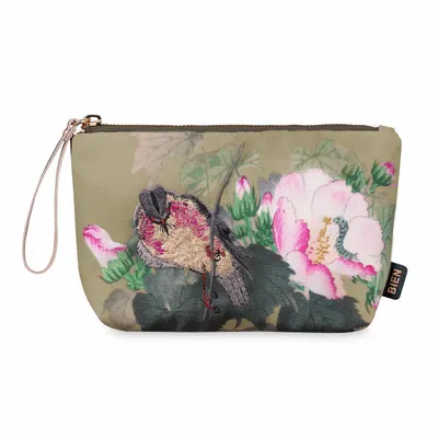 Papeterie bureau - Grande trousse de maquillage en velours de coton avec broderie d'oisea - BIEN MOVES