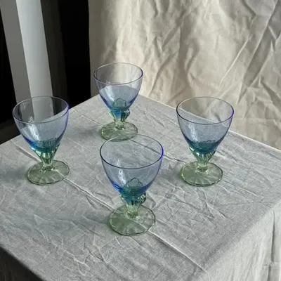 Stemware - Set of 4 large blue and green glasses H14 D10 - OFFICE OBJETS