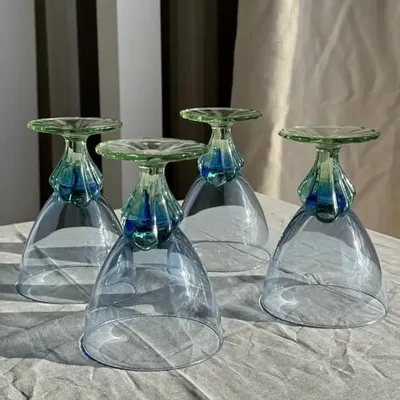Stemware - Set of 4 large blue and green glasses H14 D10 - OFFICE OBJETS