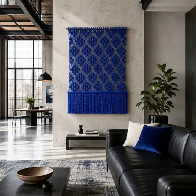 Tapestries - Electric Blue Handcrafted Macramé Wall Hanging - NŒULUXE