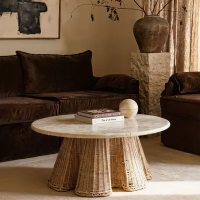Tables basses - Table basse Plissé en marbre et rotin - LO-FI HOUSE