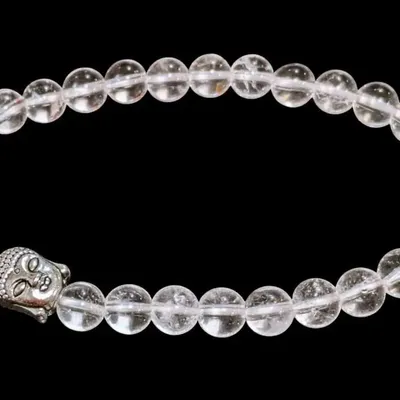 Bracelets - Bracelet Cristal de roche & Bouddha A perles 6mm - ARABESK