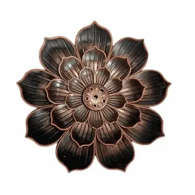 Bougeoirs et photophores  - Porte Encens Métal Grande Fleur de Lotus 8.5 cm - ARABESK