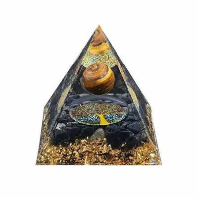 Decorative objects - Tiger's Eye & Black Obsidian Orgonite Pyramid, Tree of Life Base - ARABESK