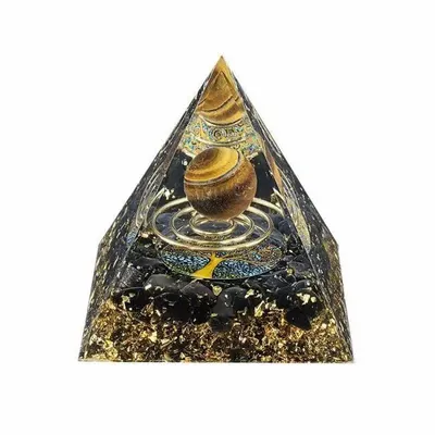 Objets de décoration - Orgonite Pyramide Oeil de Tigre et Obsidienne Noire Arbre de Vie & Spirale - ARABESK