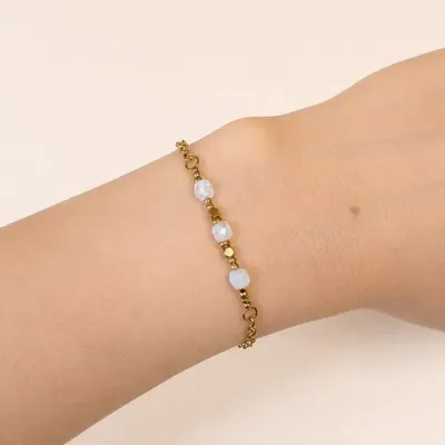 Bracelets - Bracelet Chance en Pierre de Lune Blanche AA – Perles Carrées Facettées - ARABESK