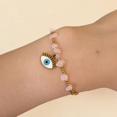 Bracelets - Protection Bracelet, Grade-A Rose Quartz – Evil Eye - ARABESK