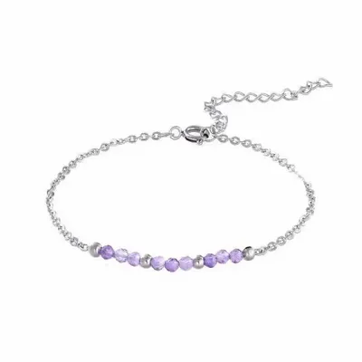 Bracelets - Faceted Amethyst Bracelet – Silver-Tone Stainless Steel - ARABESK