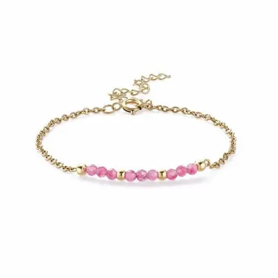 Bracelets - Bracelet Calcédoine Rose facettée AA – acier inoxydable doré - ARABESK