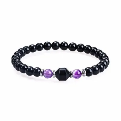 Bracelets - Bracelet Améthyste & Onyx Noir AA perles 6mm - ARABESK