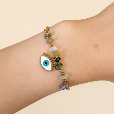 Bracelets - Bracelet Protection en Tourmaline Multicolore A – Mauvais Œil - ARABESK