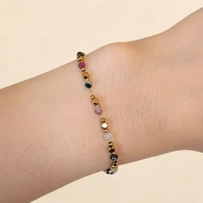 Bracelets - Energy Bracelet, Multicolor Tourmaline – Gold-Tone Beads - ARABESK