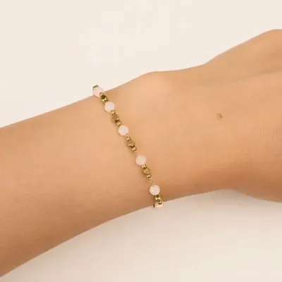 Bracelets - Bracelet Énergie en Quartz Rose AB – Perles Dorées - ARABESK