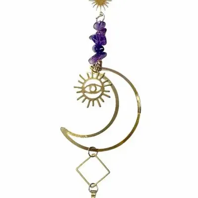 Decorative objects - Amethyst Sun Catcher Mobile Against the Evil Eye, Moon Pendant, 38cm - ARABESK