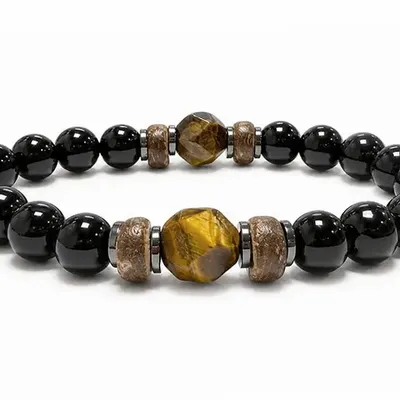 Bracelets - Bracelet Onyx Noir & Œil de Tigre A perles 8mm - ARABESK