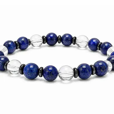 Bracelets - Rock Crystal & AA-Grade Lapis Lazuli Bracelet, 8mm Beads - ARABESK