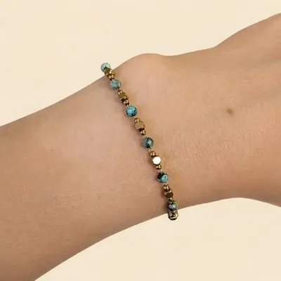Bracelets - Energy Bracelet, African Turquoise – Gold-Tone Beads - ARABESK
