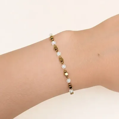Bracelets - Energy Bracelet, AA Rock Crystal – Gold-Tone Beads - ARABESK
