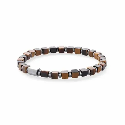 Bracelets - Bracelet Œil de Tigre & Hématite A perles carrées 4mm – acier inoxydable - ARABESK