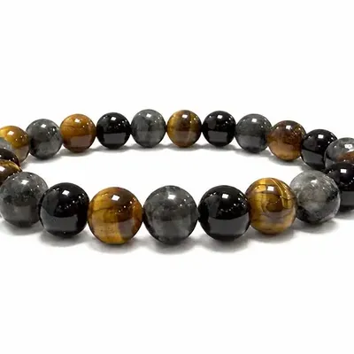 Bracelets - Larvikite, Tiger's Eye & Black Onyx Bracelet A, 8mm Beads - ARABESK