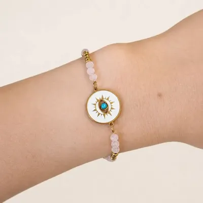 Bracelets - Protection Bracelet, Grade-A Rose Quartz – Protective Eye Medallion - ARABESK
